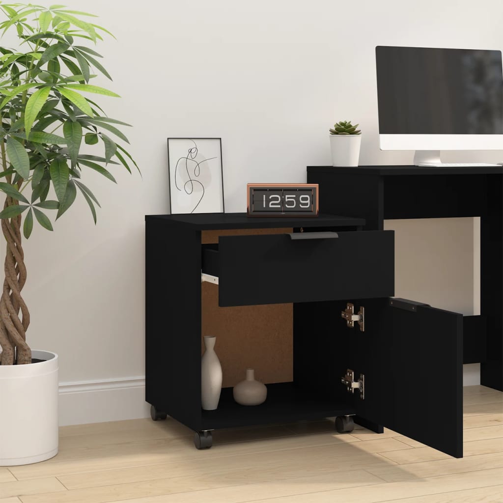 Mobiler Aktenschrank Mit Rollen Und Schubladen, Geeignet Für Flur, Wohnzimmer Und Arbeitszimmer, Schwarz 45x38x54 Cm