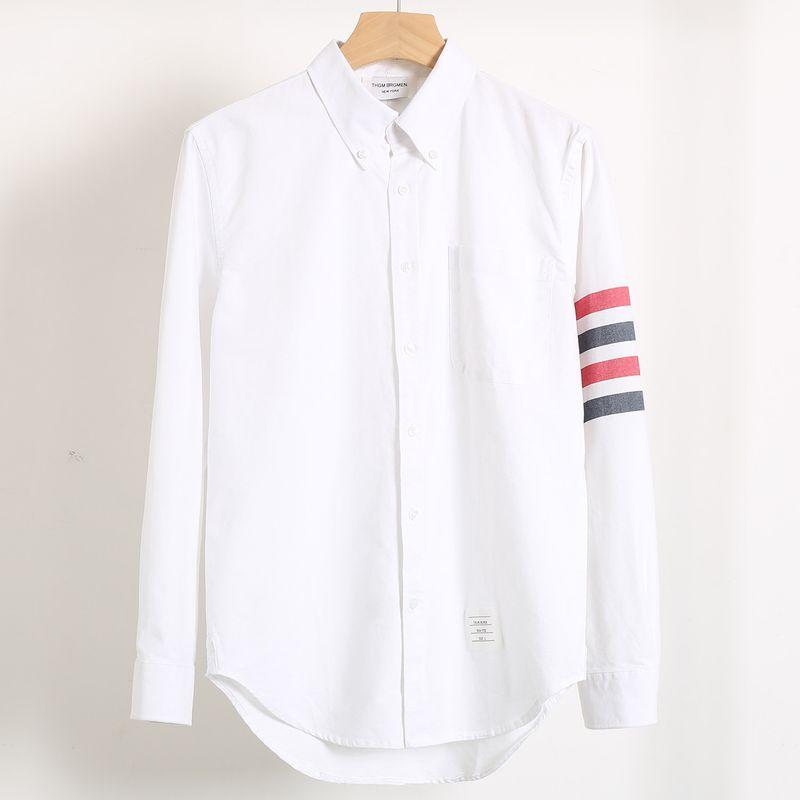 Foreign Trade Pure Cotton Oxford Cloth White Shirts Men's Classic Four Bars Business Long sleeve Trendy Casual Couple Shirt Trendy