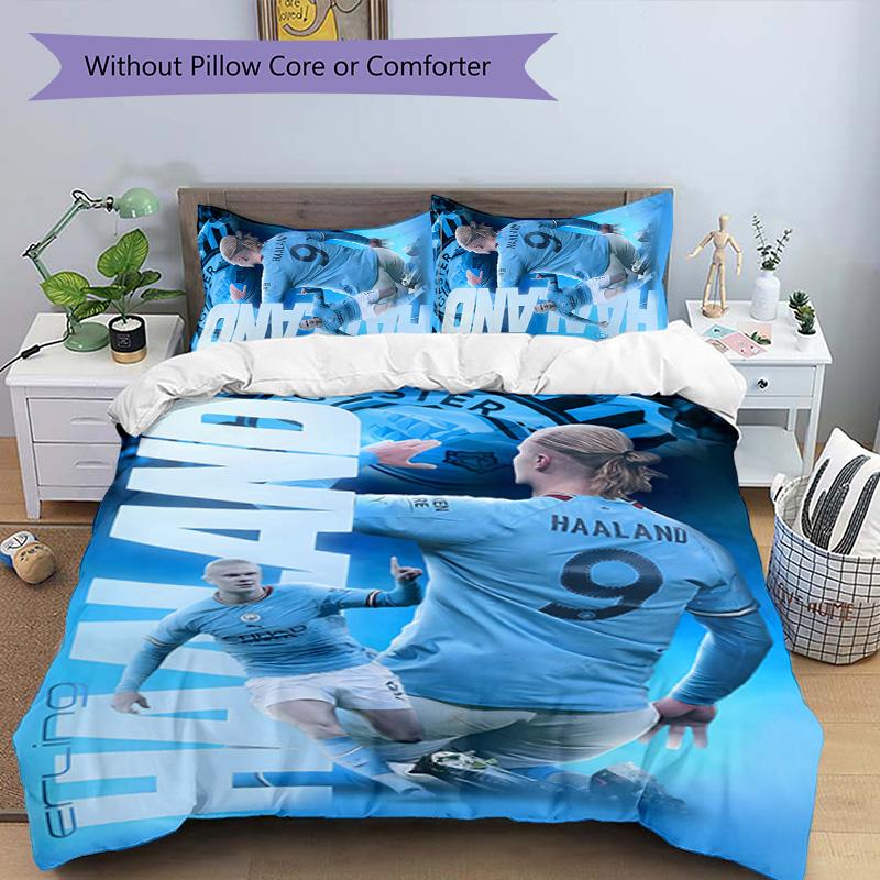 Erling Haaland 3pcs Bedding Set Duvet Cover Closure Includes 1 Duvet Cover & 2 Pillowcases for All Seasons Bedroom Home Dorm Decor