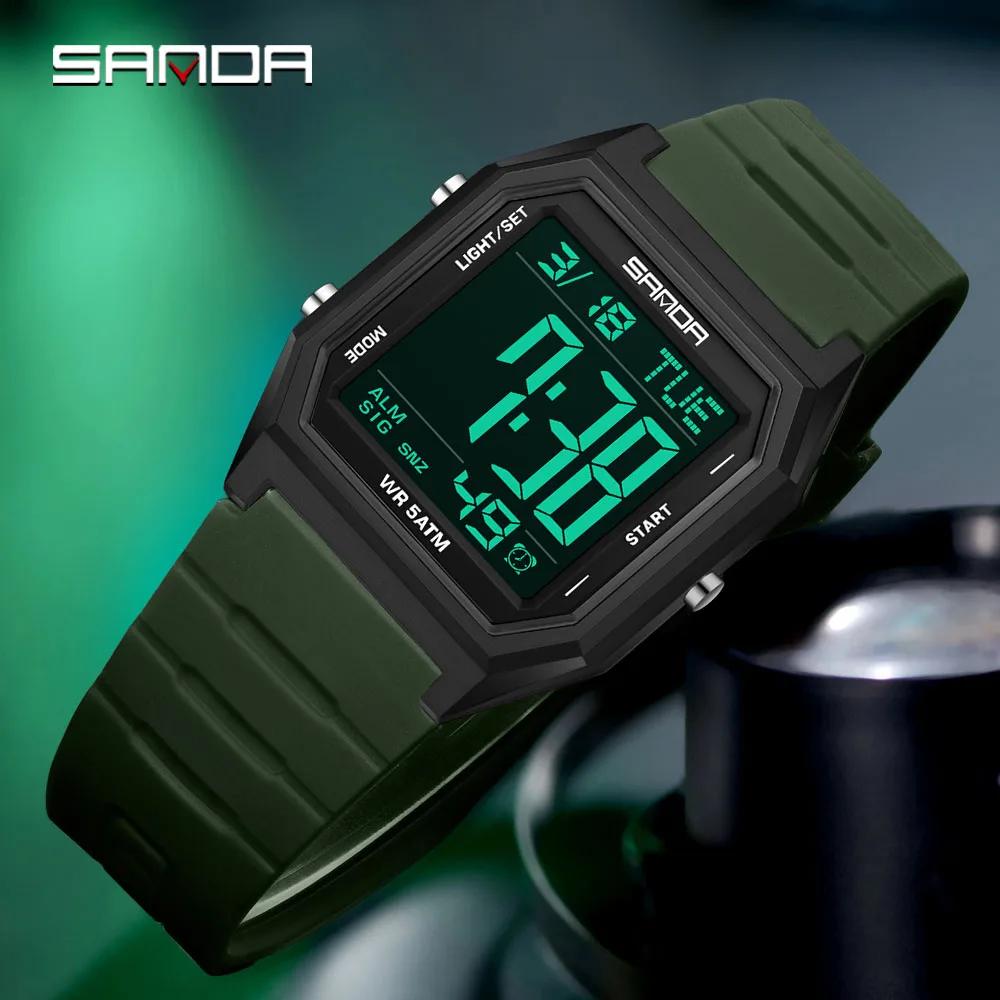 SANDA 6355 Fashion Student Electronic Watch Square Multi Functional Waterproof LED Night Light Outdoor Sports Men's Watch Reloj