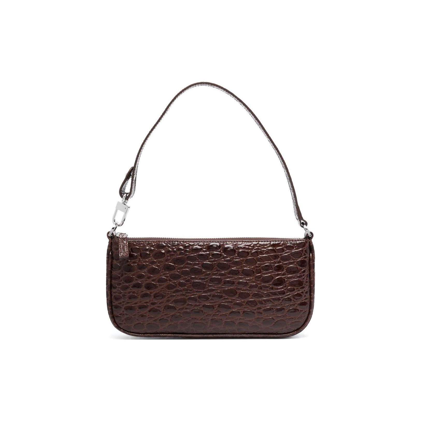 

By Far Crocodile Pattern Embossed Zipper Closure Leather Mahjong Bag Handheld Shoulder Bag Women Bags Brown 22PFRCLSSEQCCEMED Basic Set (Bag+Dust Bag)