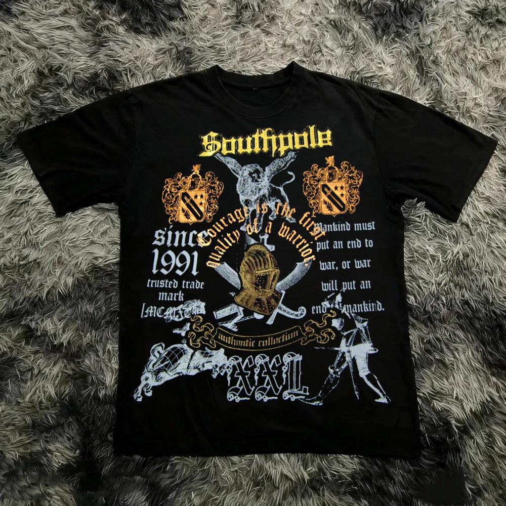 Klassisches Y2K Gothic Stil T-Shirt Druck Oversize T-Shirt High Street Shirts Gothic Rundhals Baumwoll Tops Neues Herren Damen T-Shirt