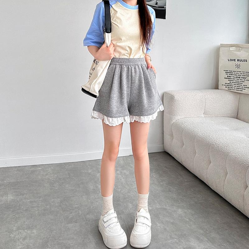 

Кружево Кружево Белый Серый Повседневные Брюки для Женских Летних Шорт С высокой талией Слимминг Широкие брюки Маленькие А-силуэта Прямые брюки L