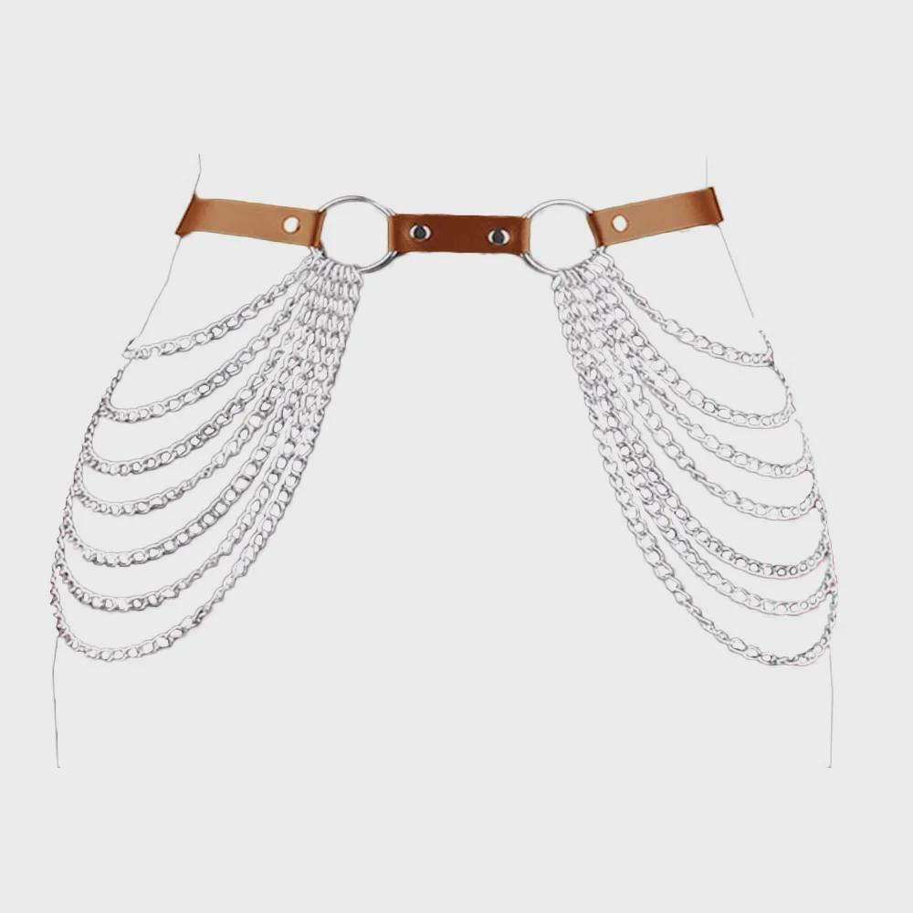 European & American Punk Tassel Corset Waist Chain - Sexy Multi-Layer PU Leather Body Jewelry