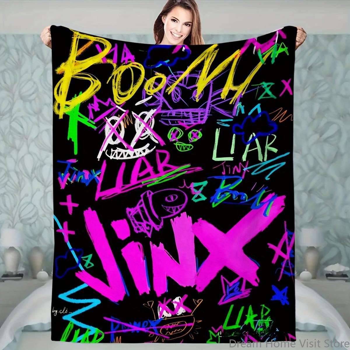

1 шт. Современное фланелевое покрывало в стиле граффити, с принтом персонажей Jinx & Boom, многоцелевое для дивана, кровати, путешествий и кемпинга 100x150cm