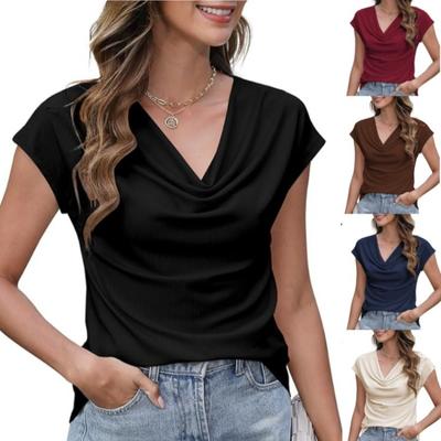 Women's Short-sleeved Tops Summer Tops Women's Clothing Ruffled-collar Tops Casual and Fashionable Plain-coloured Short-sleeved Tops