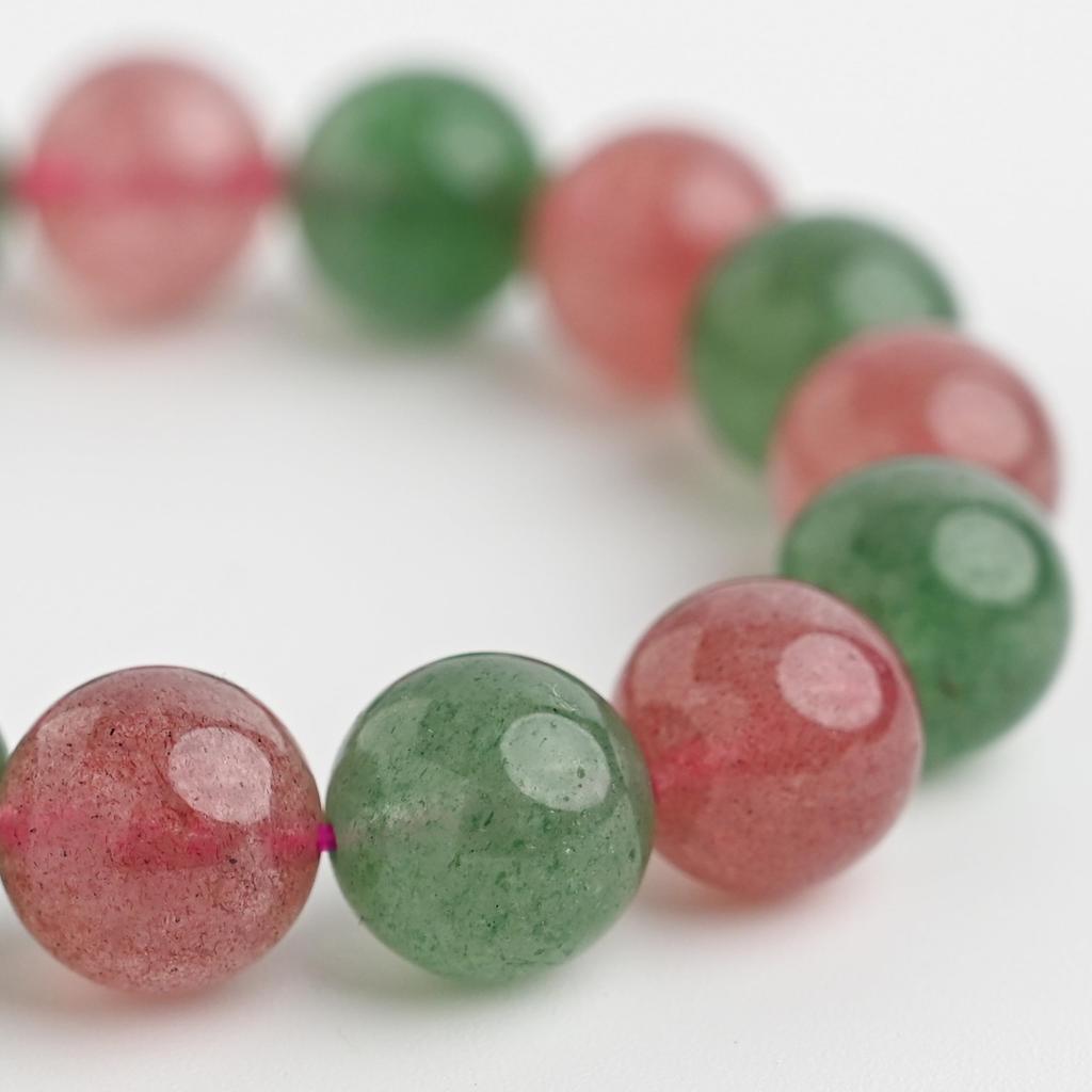 Eigado Strawberry Green Quartz 16 Inner Natural Power Good Luck & Bracelet, Beads, 13mm, Diameter Approx. 17cm, Stone, Stone, Charm,