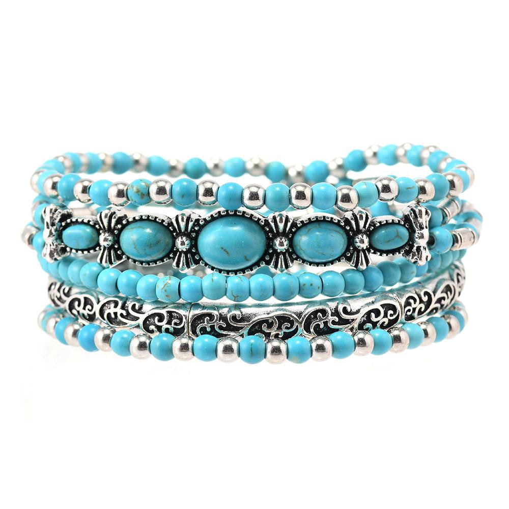 Böhmisches DIY Perlenarmband für Damen Handgefertigter Türkisstein Schmuck Mode Boho Chic Verstellbarer Fußkettchen