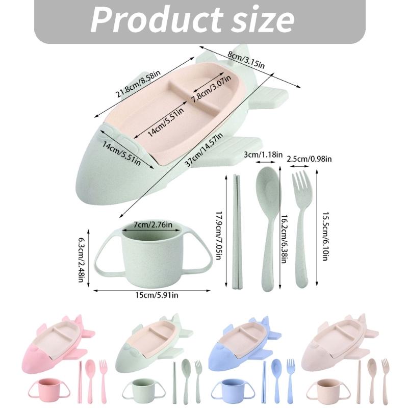 Toddler Dinnerware Set with Cartoon Tray and Cup, 5 Piece Baby Feeding Set with Spoon Fork and Chopsticks for Family Dining