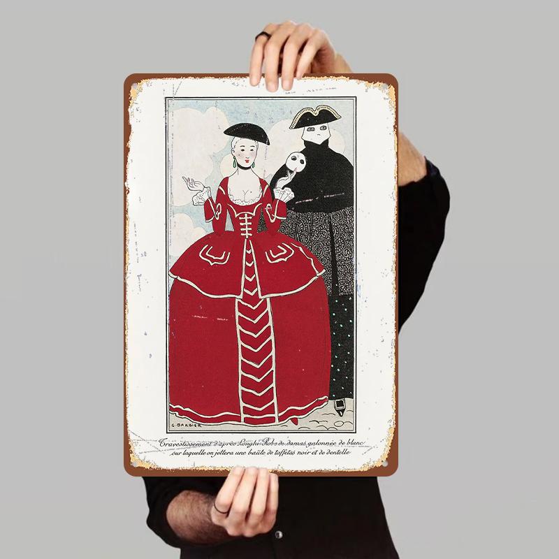 Vintage European Court Figure Metal Wall Art French Classical Style Decorative Painting