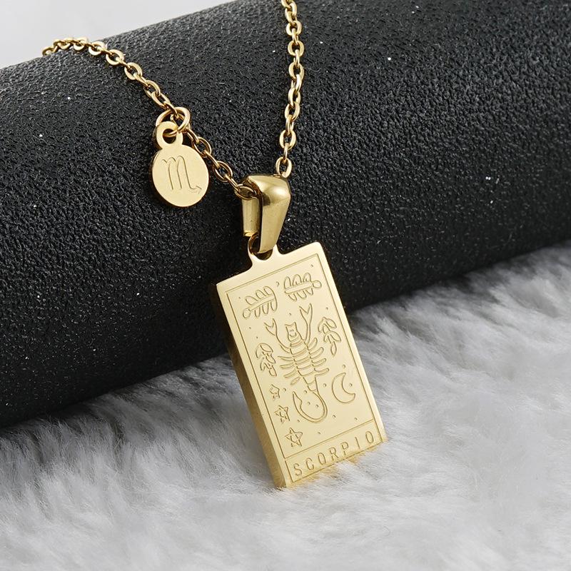 18K Gold Stainless Steel Zodiac Pendant Necklace - Square Constellation Design for Women