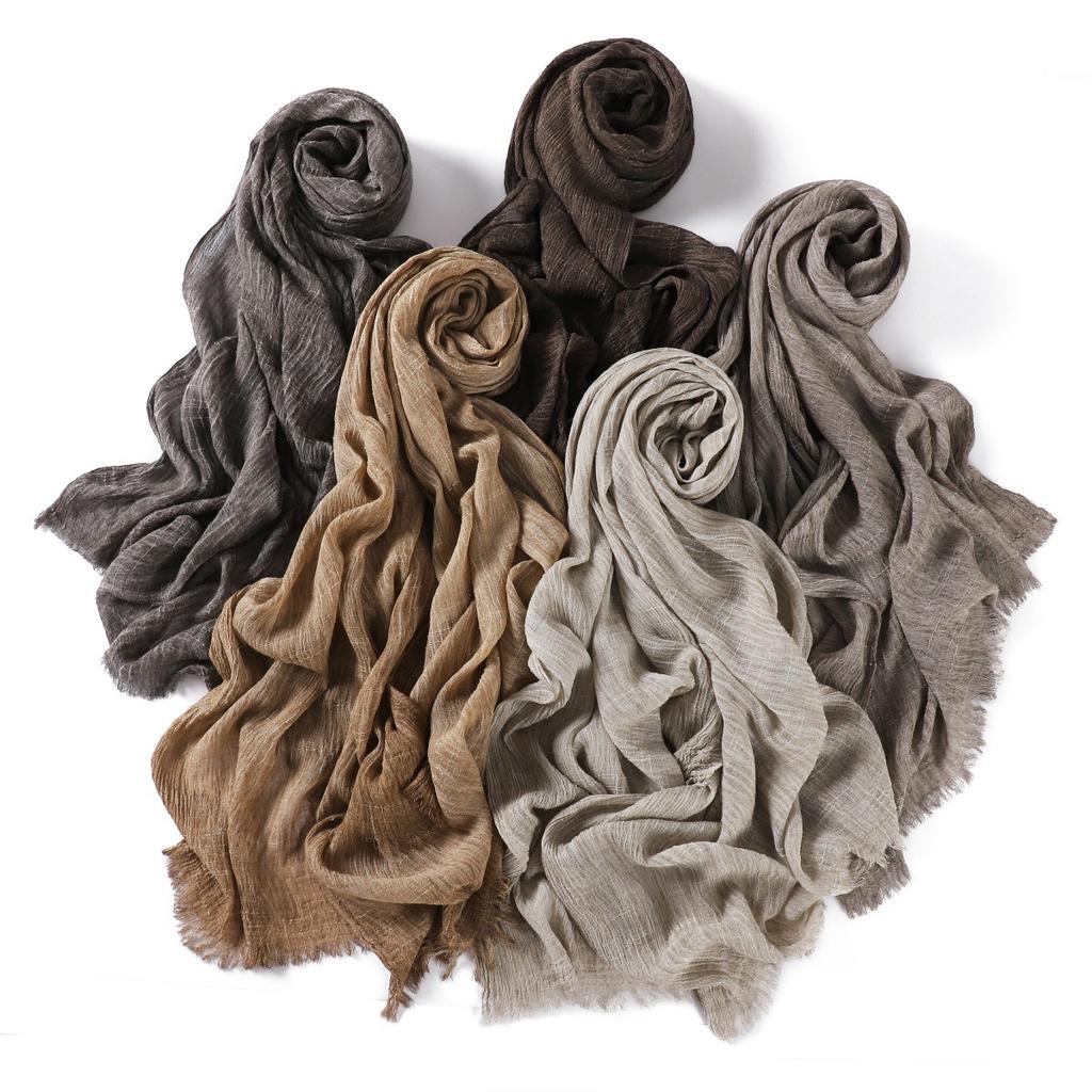  New High Quality Solid Color Wrinkle Muslim Women Hijab Scarf Ramadan Shawl Headband Turban Islamic Hijabs Wraps Tassels
