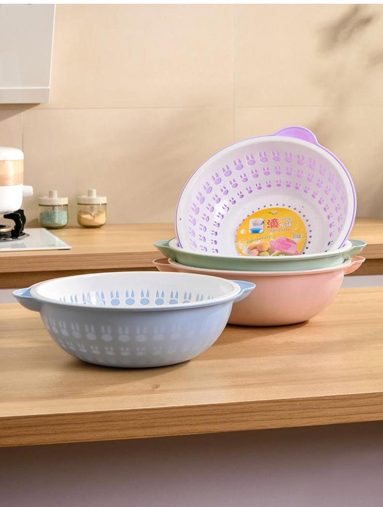 Double-Layer Round Drain Basket: Kitchen Plastic Rice & Vegetable Washing Basin