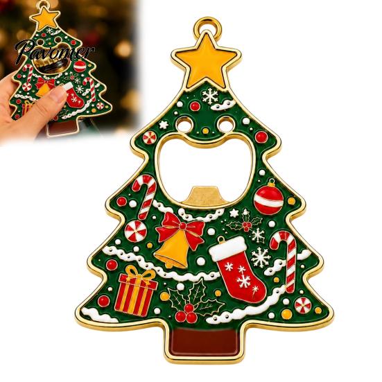 Festive Home Bar Accessory Christmas Tree Bottle Opener, Metal Beer Cap Opener with Magnet Decorative Holiday Hanging Ornament Fridge Sticker, Kitchen