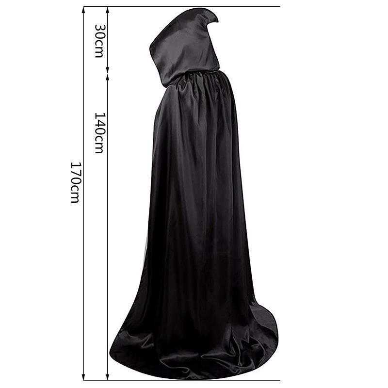 Black Satin Wizard Robe and Hat - Medieval Cosplay Cloak for Adults and Children