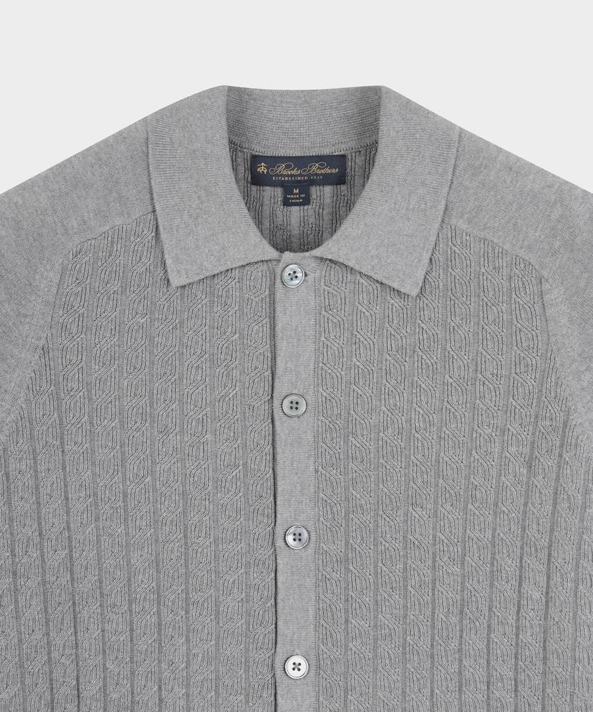 Brooks Brothers Cotton Cable Polo Cardigan (Grey) (Bbwcmmf302)