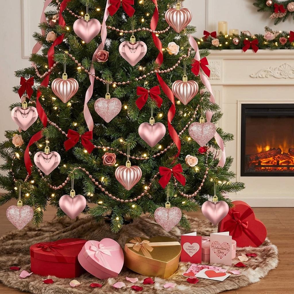 12pcs Valentine's Day Heart Shaped Ornaments, Valentine's Day Hanging Decorations, Heart Shaped For Wedding Party Valentine's Day