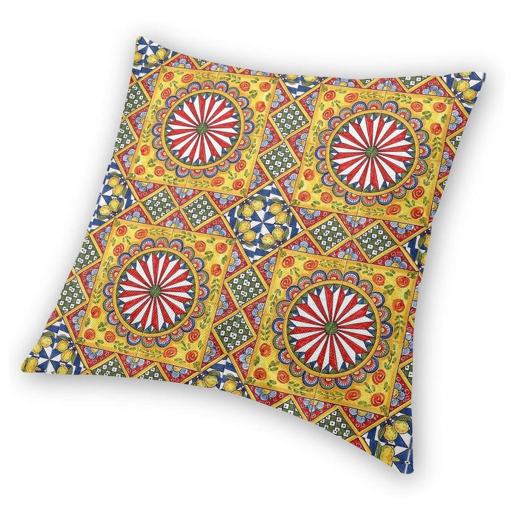 Sicilian Italy Arabesque Square Pillowcase Polyester Linen Velvet Pattern Zip Decorative Sofa Cushion Cover