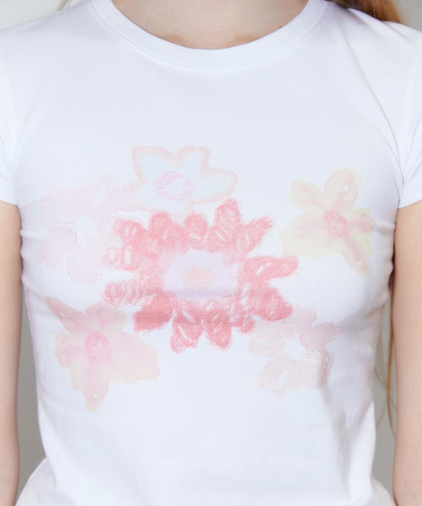 SINOON Flower Cap Sleeve T-Shirt (Pink)