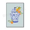 Ginger Jar Art Orange Wall Art Poster, Blue Chinoiserie Vase, Academic Wall Art, Traditional Asian Vase Print, Ginger Jar Print