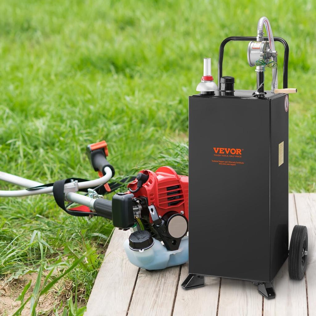 30 Gallon Gas Caddy, Fuel Storage Tank with Wheels, Portable Fuel Caddy with Manuel Transfer Pump, Gasoline Diesel Fuel Container for Cars, Lawn