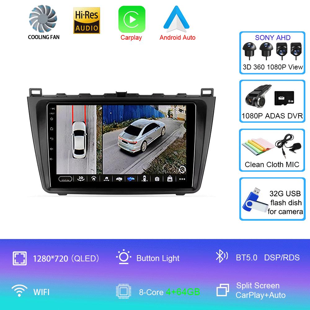 Android14 Carplay Auto For Mazda 6 GH 2007 2008 2009 2010 2011 2012 Multimedia GPS Car Radio Video Player Stereo 2din Head Unit