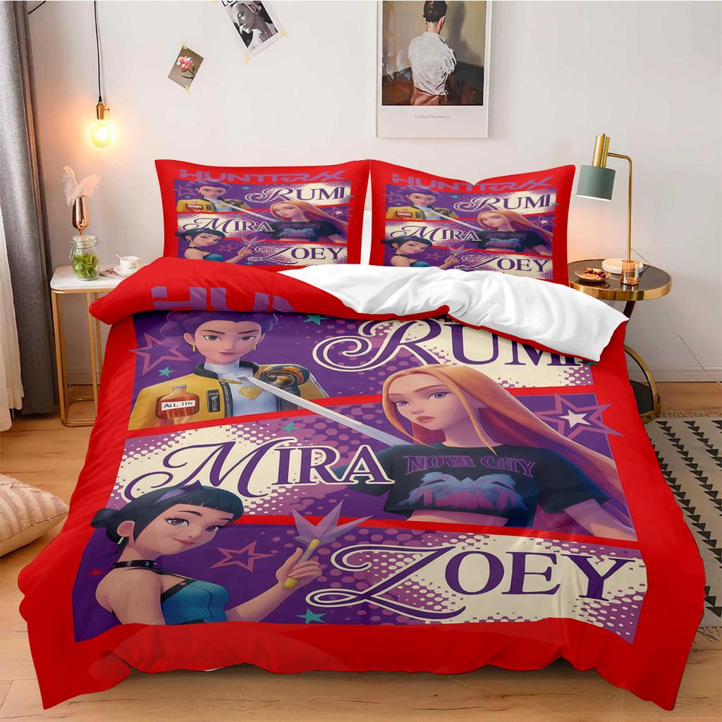 K-Pop Dämonenjäger Bettwäsche-Set für Fan-Kinder Maschinenwaschbar Langlebig King Queen Einzelgröße für K-Pop Mädchen Heim Schlafzimmer Dekor