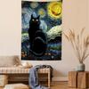 VIKAMA Summer Starry Night Black Cat Tapestry Garden Path Rooftop Double Cat Swirl Starry Night Living Room Room Decoration