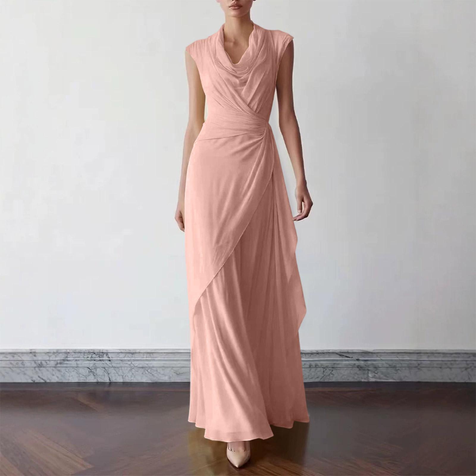 Women s Elegant Sleeveless Chiffon Maxi Dress with Asymmetrical Wrap Waist L