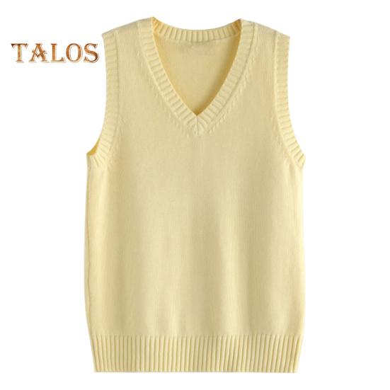 Women Knitting Vest V-Neck Sleeveless Ribbed Trim Solid Color Vest Tops Autumn Winter Loose Fit Knitwear