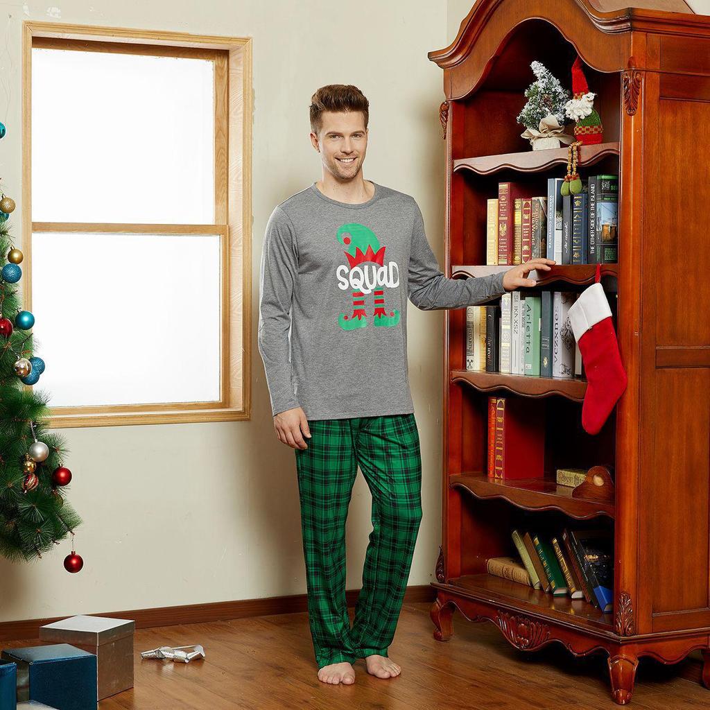 European/American Christmas Family Matching Pajamas Set - Holiday Plaid & Letter Print Long Sleeve Homewear