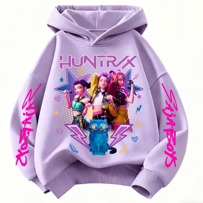 Demone Hunter Girl's Pink Hooded Streetwear Autumn Cute Anime Kids Pullover Kids Y2K Kawaii Long Sleeved T-shirt Woen's Casual Clothes