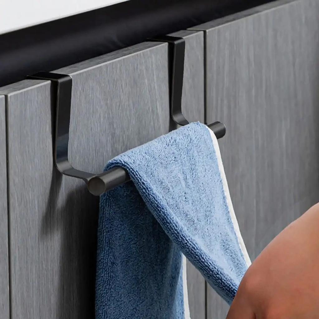 1pc-Towel Rack Stand Stainless Steel Cabinet Door Hanging Rod Punch-Free Holder Kitchen Bathroom Shelf Silver