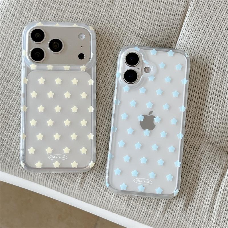**Transparent Starry Phone Case for iPhone 17/16 Pro Max/15/14 - Japan Korea Inspired Design**