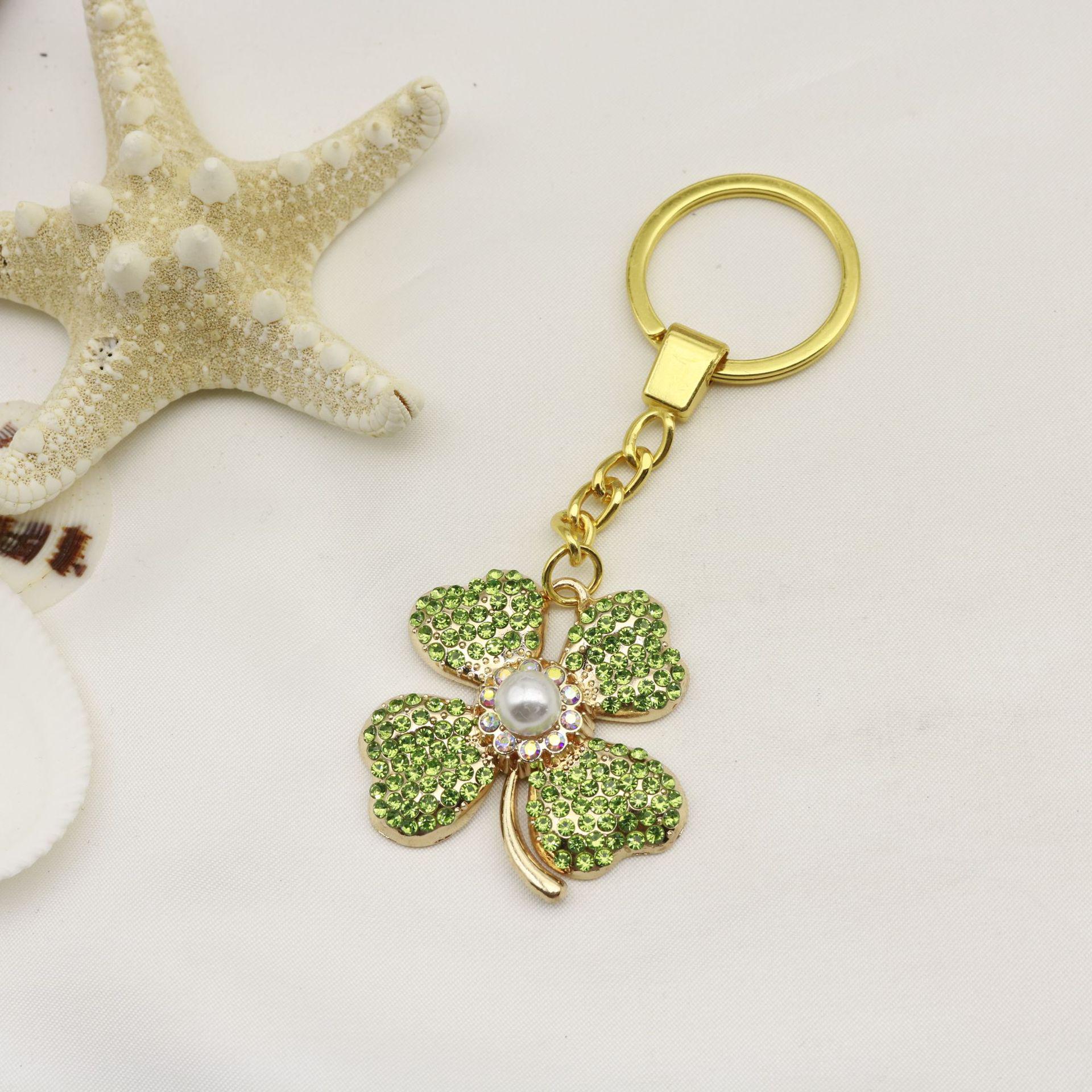 Rhinestone Four-Leaf Clover Keychain Pendant for Women