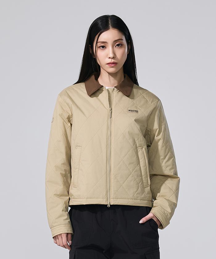 Discovery Expedition Women'S Collared Quilted Padded Jacket (L/Beige)