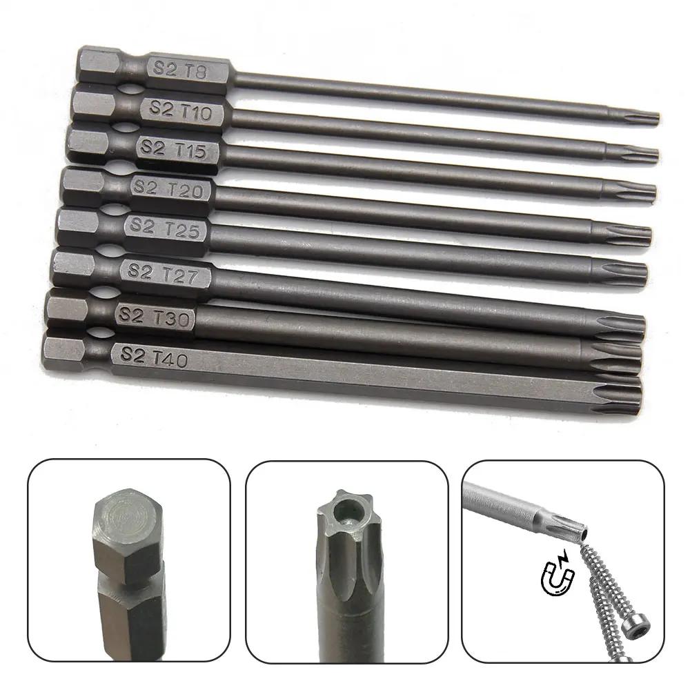 8Pc 100mm S2 Magnetic Hexagonal Hollow Plum Blossom Hole Handle Screwdriver Head Hand Electric Drill Pneumatic Tool Accessories