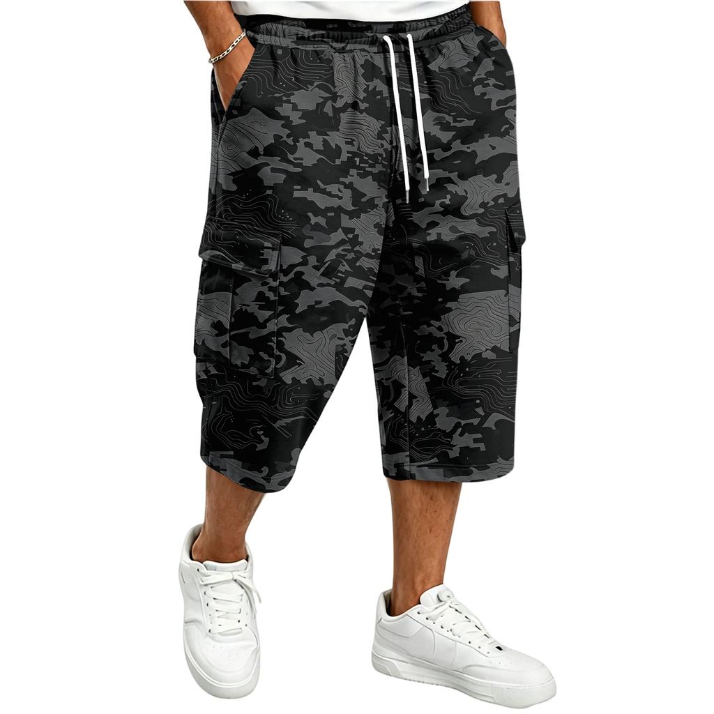 Pantalones Cortos Cargo de Camuflaje para Hombre con Cintura de Cordón - Pantalones Cortos Casuales Multibolsillos para Aventuras al Aire Libre