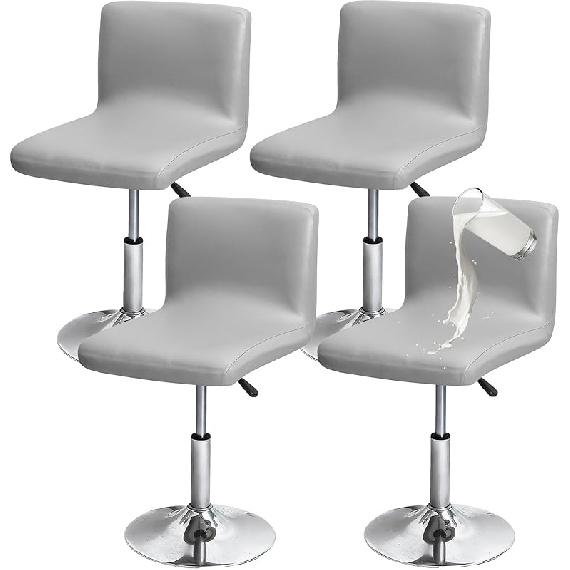 Gollense Stretch Bar Stool Covers with Backs, 4 Pack Waterproof PU Leather Pub Counter Dining Chair Covers, Square Swivel Barstool Seat Slipcover