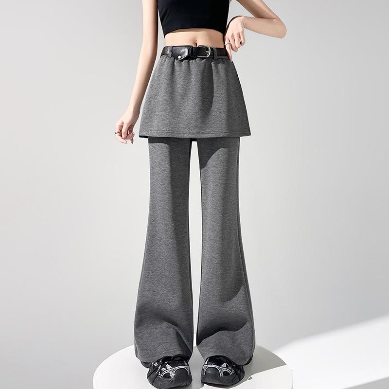

High Waist Micro-Flare Pants: Women s Spring/Summer Slimming Casual Floor-Length Style with Fake Two-Piece Design M темно-серого