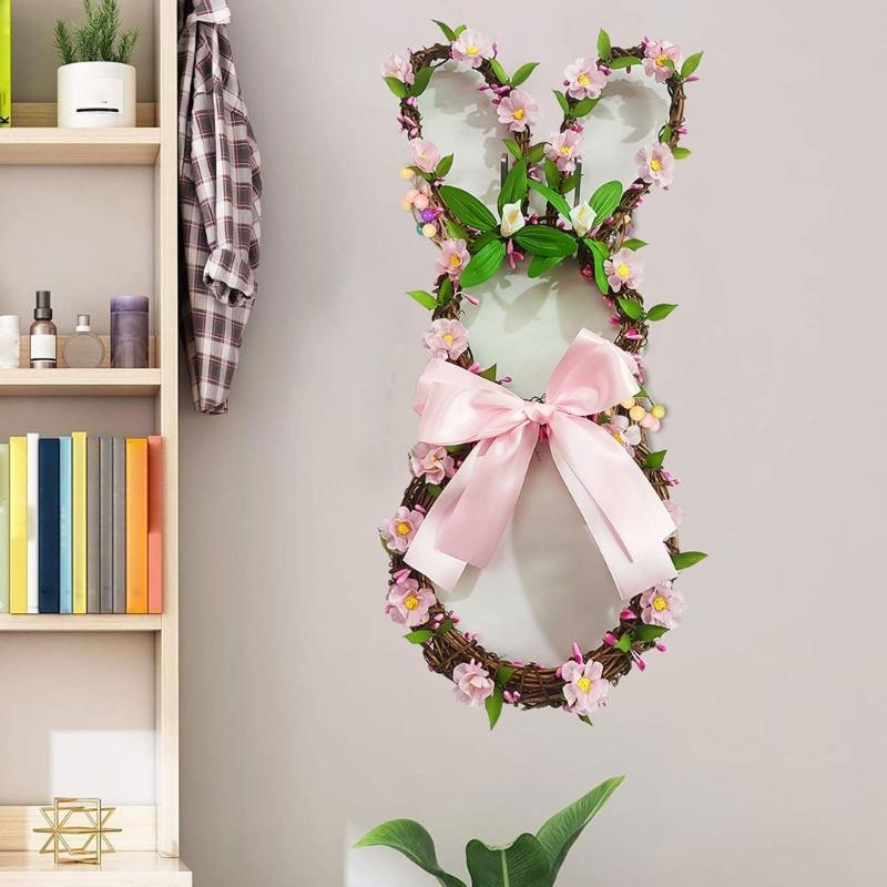Exquisite Craftsmanship Easter Rabbit Floral Wreath Colorful Easter Rabbit Flower Hoop Perfect for Easter Celebrations