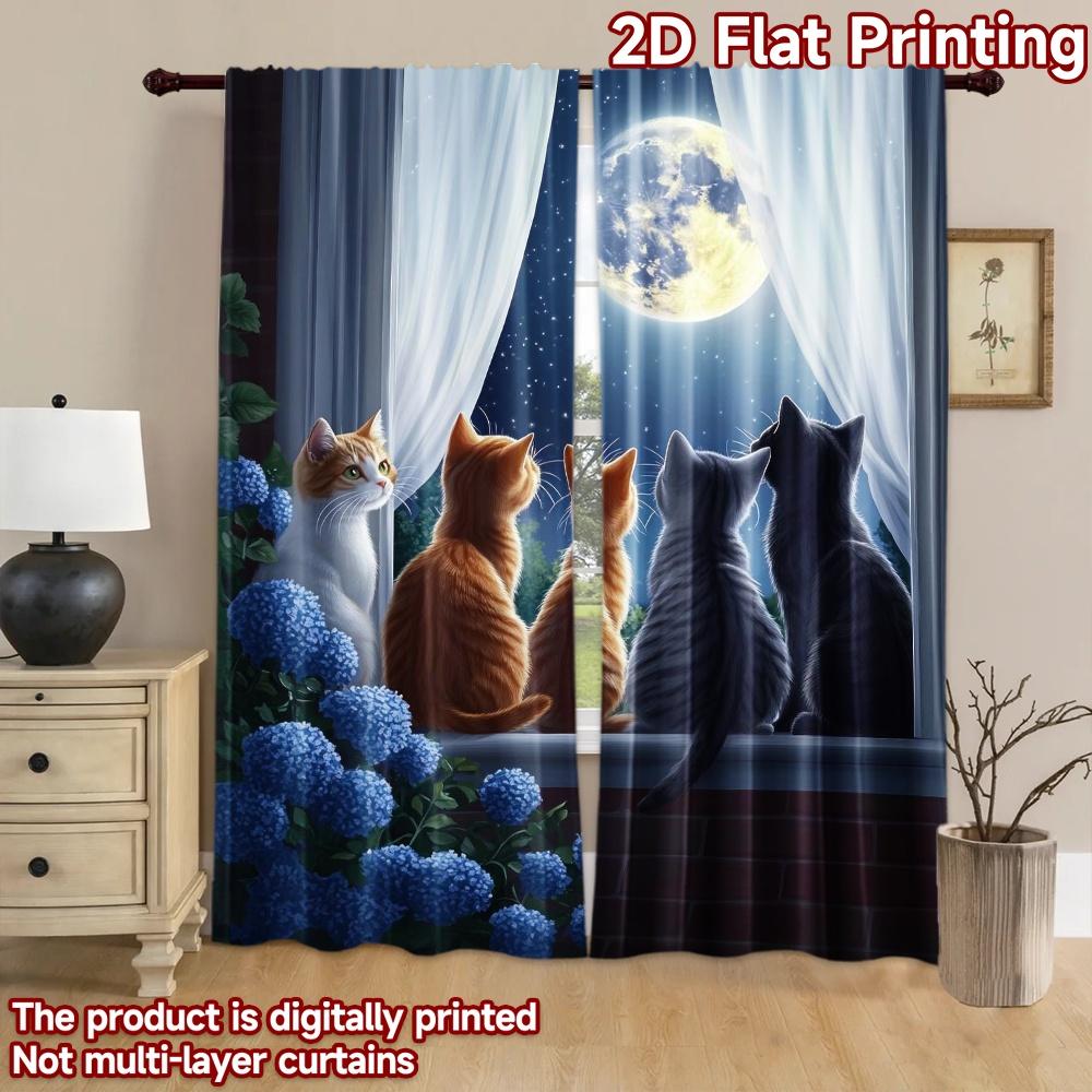 2D Flat Photography Backdrop Background Cloth Cats Gazing At Moon (2) 100% Polyester Festive Holiday Perfect for Suitable