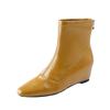 Wedge Platform Boost Stretch Skinny Boots Women's Square Toe Soft Leather Rear Zipper Vintage Versatile Booties