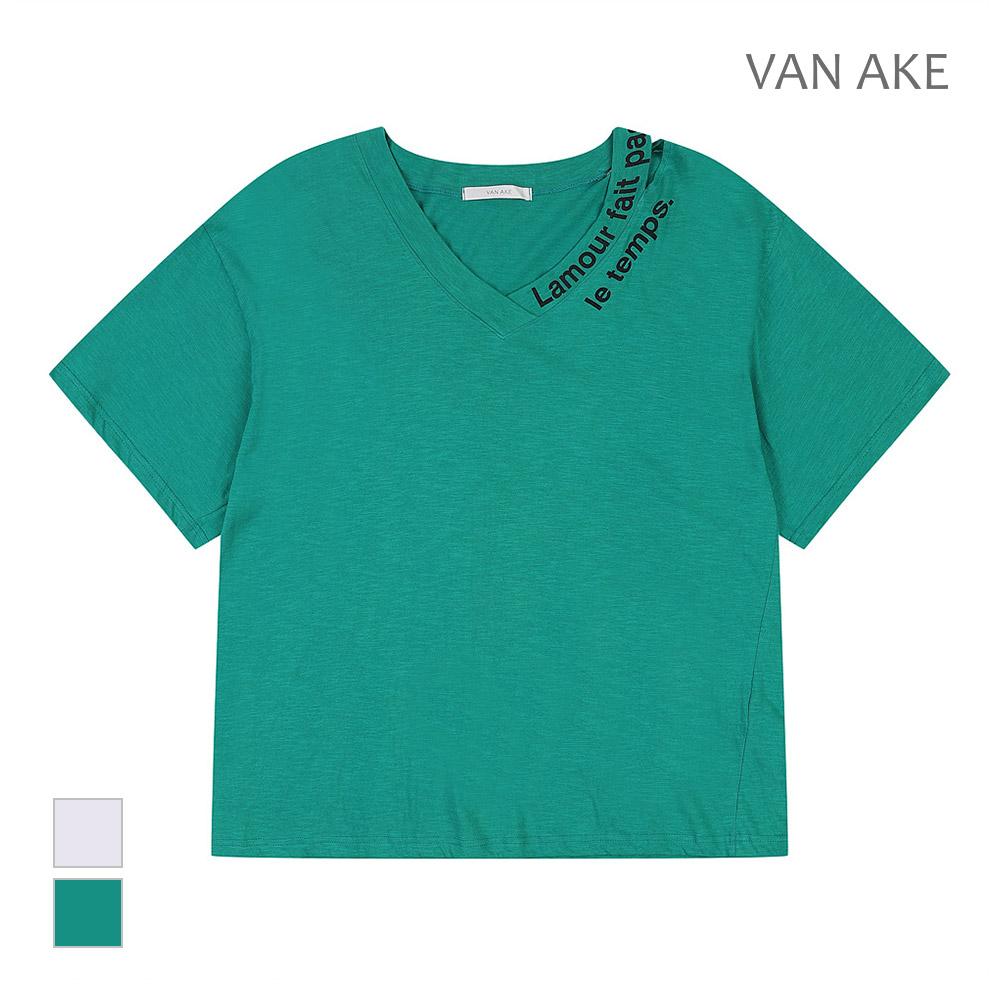 VANAKE V-Neck Lettering Short Sleeve T-Shirt_Vb39Tsq307Z
