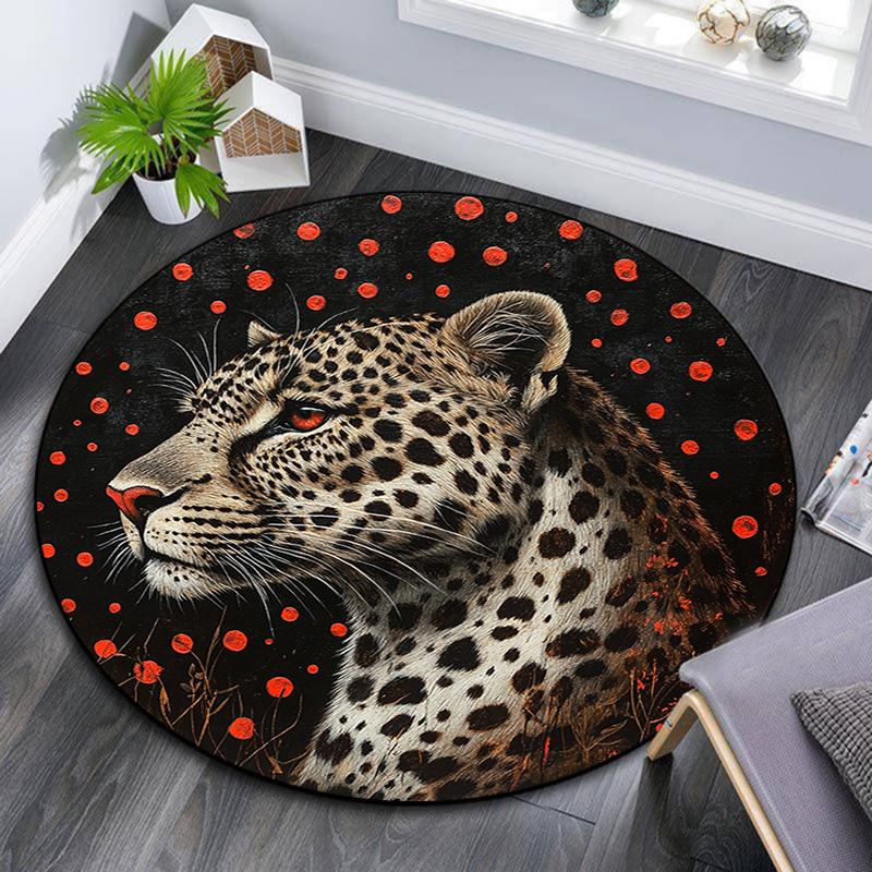 

Круглый ковер с леопардовым принтом, Ковер для гостиной, спальни, дивана, игровой комнаты, Нескользящий коврик для пола 80cmx80cm