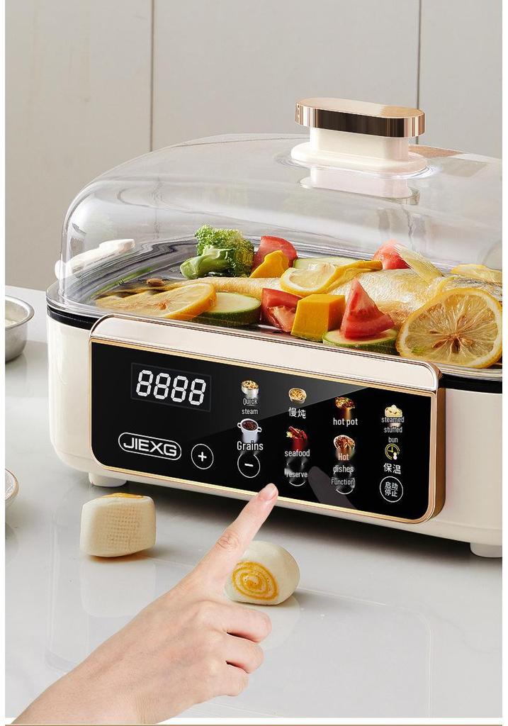 German Electric Steamer: Three-Layer, Large Capacity with Timer, Anti-Dry Protection for Stewing and Cooking.