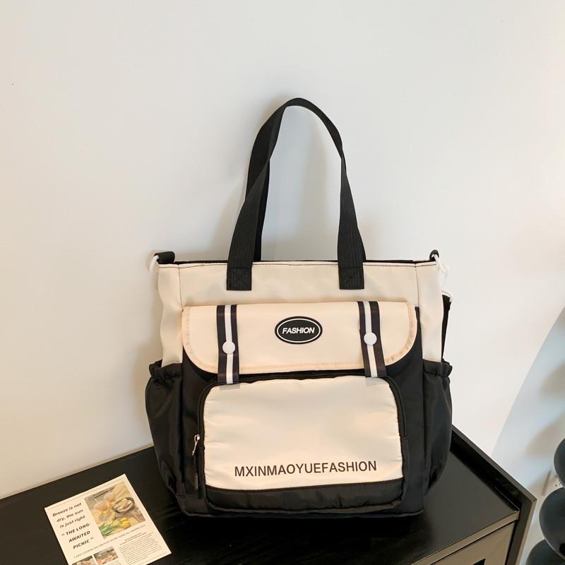 Trendy Color Block Tote Bag 2024 Spring Fashionable Nylon Backpack For Daily Use