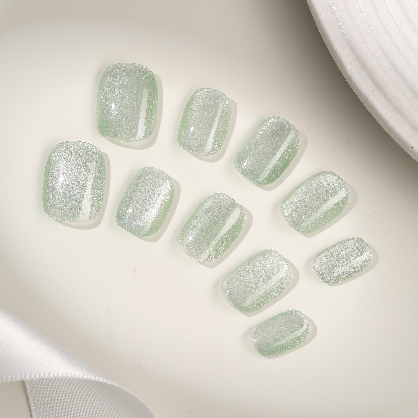 

Zhuoshimei Handmade Cat Eye Ice Transparent Nail Patches - Simple, Removable Manicure for Advanced Atmosphere and Whitening. XS-Fits Slim Hands