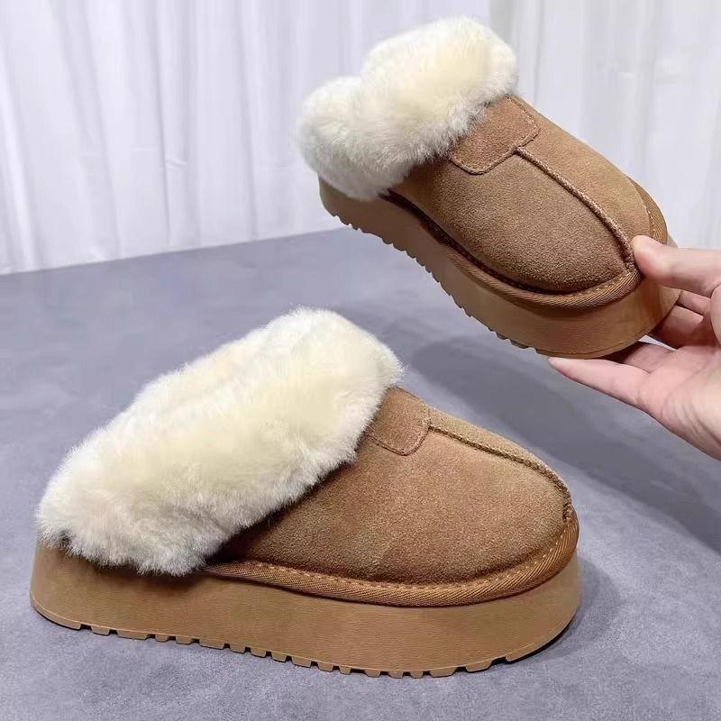 Mao Mao Thick-soled Slippers Women's Winter New Fur Integrated Outer Wear Heightening Bag Head Drag Thickened Velvet Snow Boots