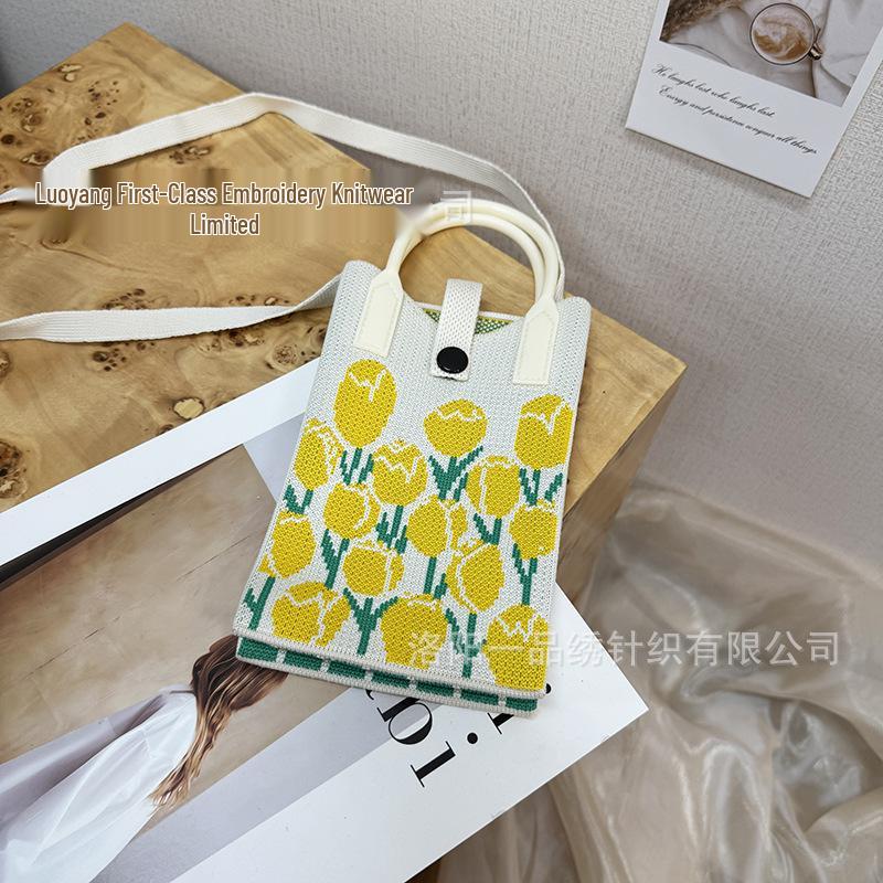 Cute Cartoon Dopamine Knit Crossbody Phone and Coin Bag